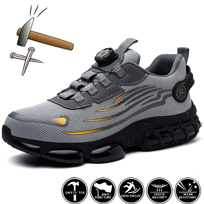 Indestructible Protective Shoes Rotating Button Safety Shoes Men Anti-smash Anti-puncture Work Shoes Fashion Men Safety Boots ﻿