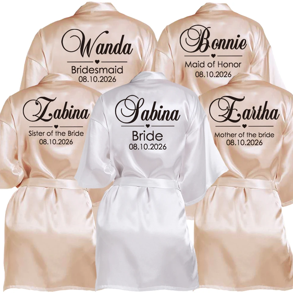 Roupão de casamento personalizado com nome e data, roupão de noiva de seda falsa, dama de honra, casamento, despedida de solteira, festa de galinha