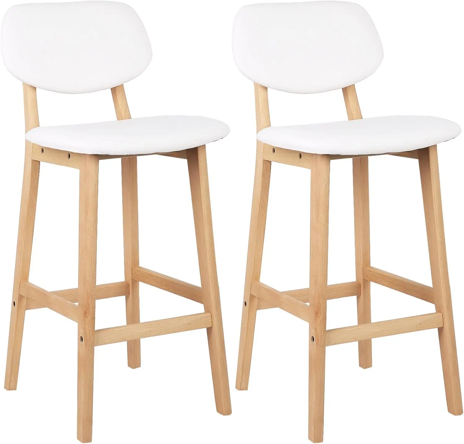 Juego Taburetes de Bar Bien Acolchado Asiento y Respaldo de Cuero Artificial Silla Diseño Madera Blanco