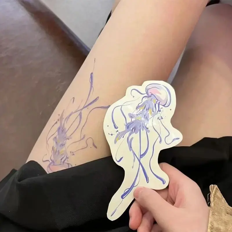 Временная татуировка с изображением медузы для женщин, водонепроницаемая наклейка на бедро, мультяшная Y2K, поддельные татуировки с бабочкой, фестиваль, искусство, Tatuaje