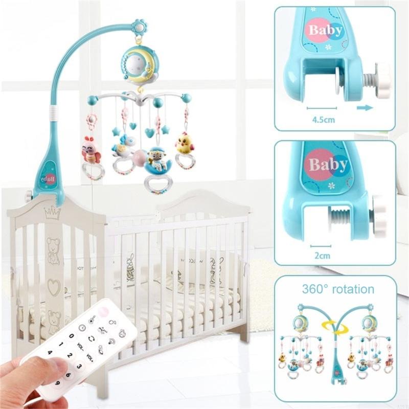 Baby Musical Crib Mobile Holding Hangles e caixa música controle remoto com luzes música para menino menina 0 a
