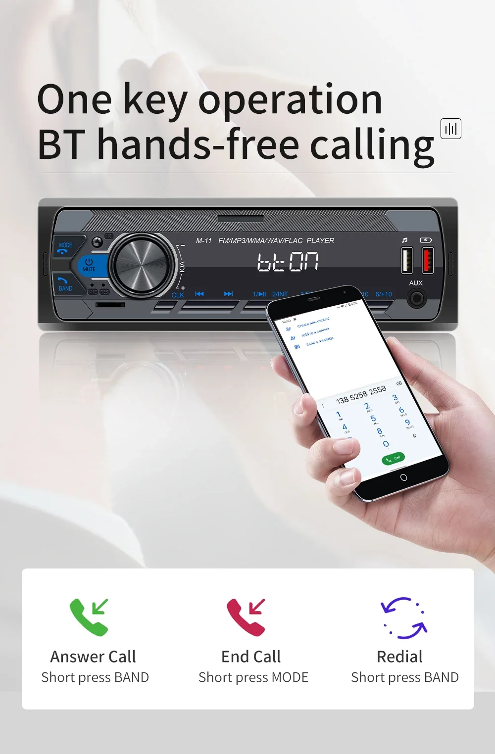 ESSGOO-Reproductor multimedia universal para automóvil, radio para automóvil MP3 de 1 Din, audio estéreo, Bluetooth, automotriz, botones coloridos, 1 Din