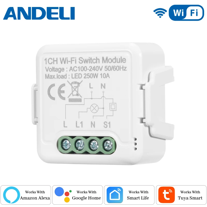 Выключатель Tuya DIY Модуль Wifi Smart Light Модуль 10A 100 - 240V Двусторонний пульт дистанционного управления приложением в сочетании с домашней страницей Alexa Google 1 / 2 / 3 / 4 Gang
