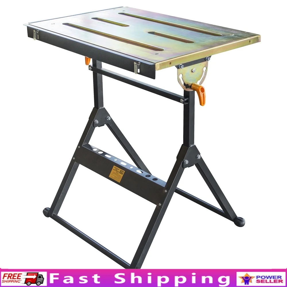 Adjustable Flameproof Steel Welding Table with Retractable Edge Guides Heavy Duty Metal Frame 330 lbs Capacity Portable Work