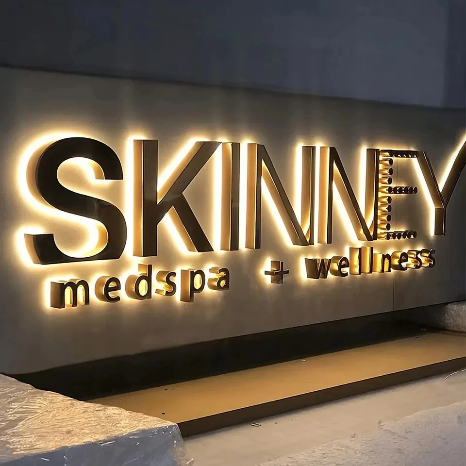 3D LED 사인 금속 백라이트 간판, 스테인리스 스틸 야광 캐릭터 회사, 야외 비즈니스 상점, 맞춤형 간판