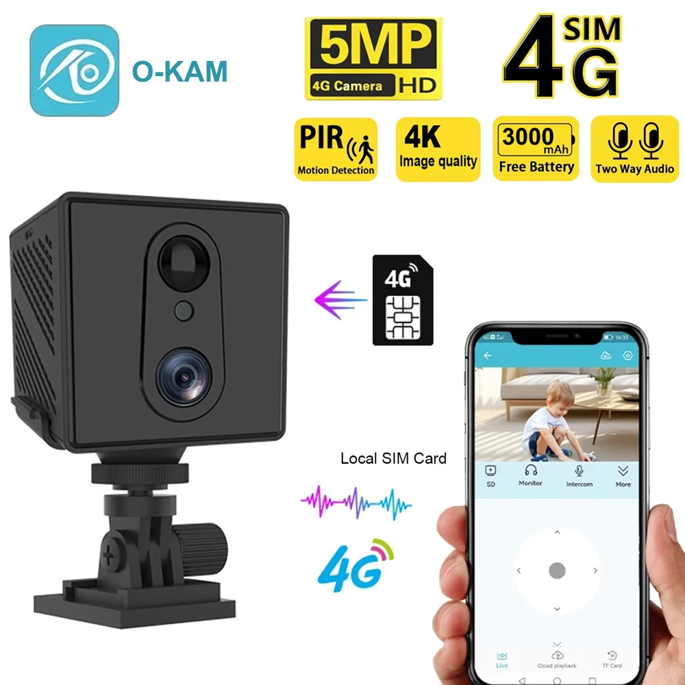 Mini cámara de 5MP, batería de 3000mAh, 64GB, tarjeta SIM 4G, vigilancia Wifi, visión nocturna, detección de movimiento, CCTV, cámara IP de voz bidireccional