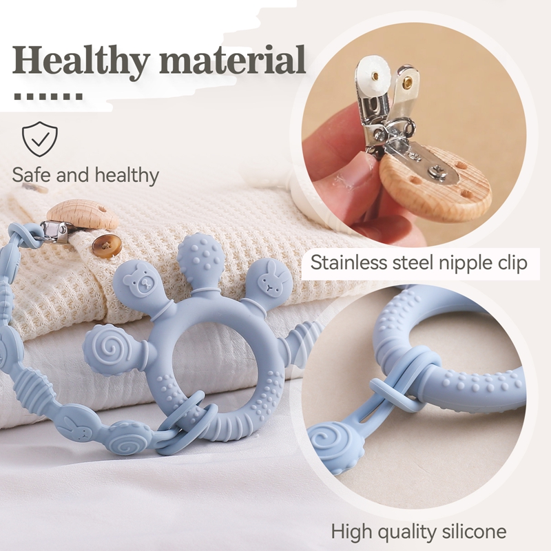 ไม้บีช Pacifier คลิปซิลิโคน Teether ชุดโซ่ Anti-DROP Pacifier CHAIN เด็กอุปกรณ์เสริมจุกนมผู้ถือ Dummy ผู้ถือของขวัญ