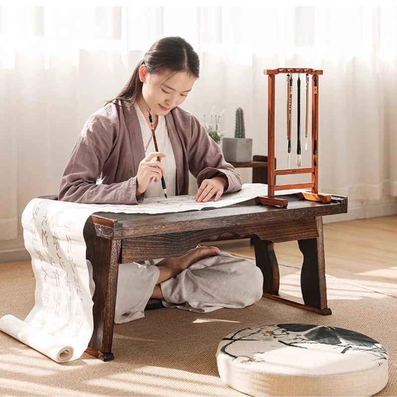 Mesa dobrável para computador, mesa de colo de madeira maciça com mesa de estudo minimalista portátil para espaço pequeno, mesa de chá tradicional de piso baixo