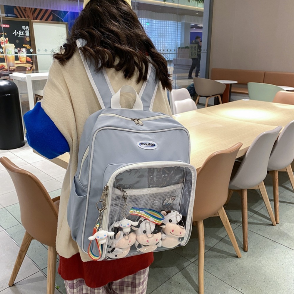 Japanese Style Itabag Student Shoulder Bag Schoolbag Tutoring Bag Transparent PVC Badge Backpack DIY Labubu Doll Display Bag
