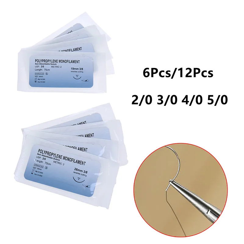 6/12 pz 2/0 3/0 4/0 5/0 ago medico sutura Nylon monofilamento filo Kit di pratica chirurgica insegnamento dimostrazione esercizi