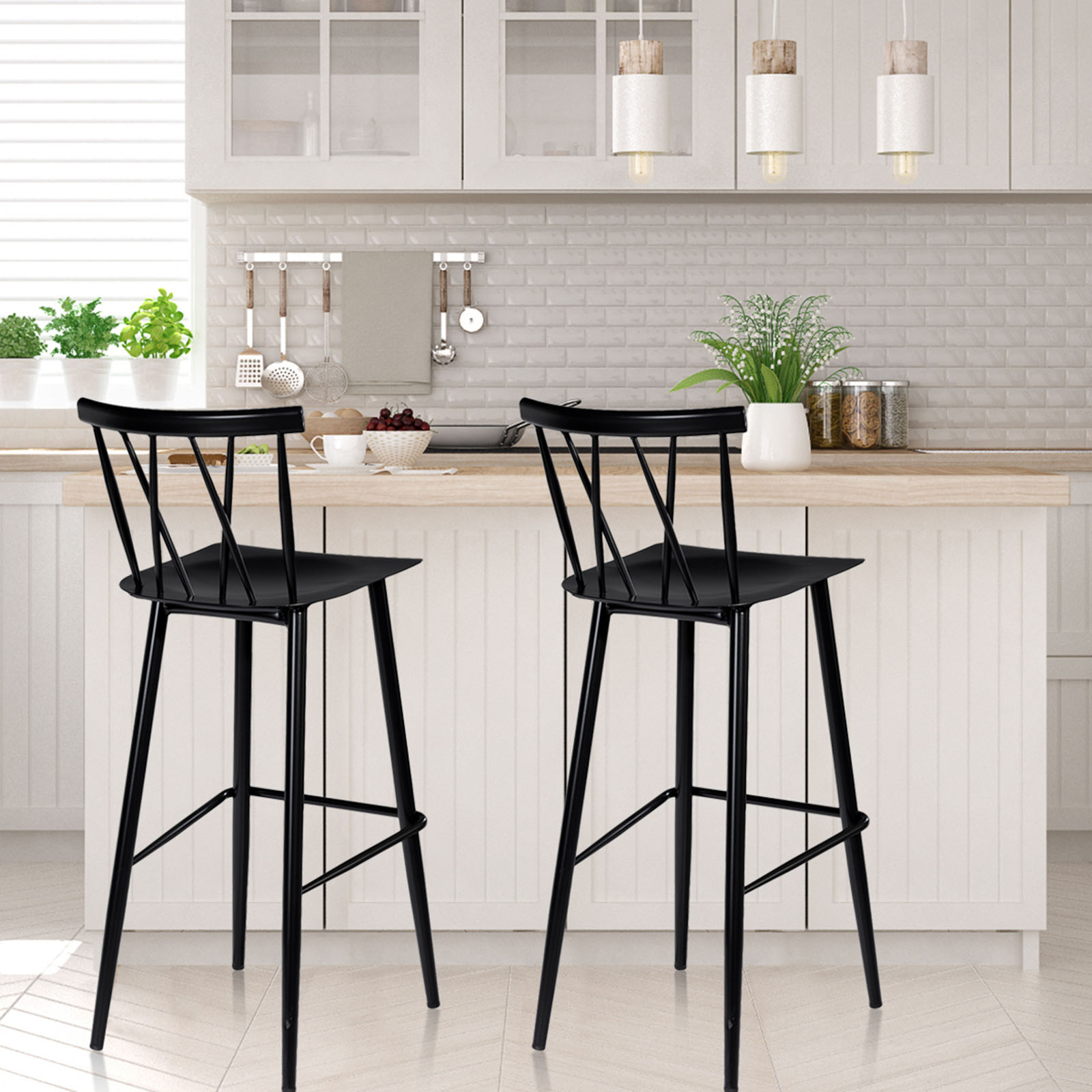 2er Set Esszimmerstuhl Barstuhl, Schicker Bistrostuhl Beistellstuhl aus Metall, Essstuhl mit Rückenlehne, Barhocker Caféstuhl