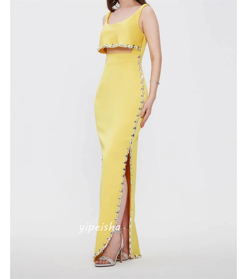 Customized Jiayigong  Simple Modern Style Formal Evening Square Collar A-line Beadings Bespoke Occasion Dresses