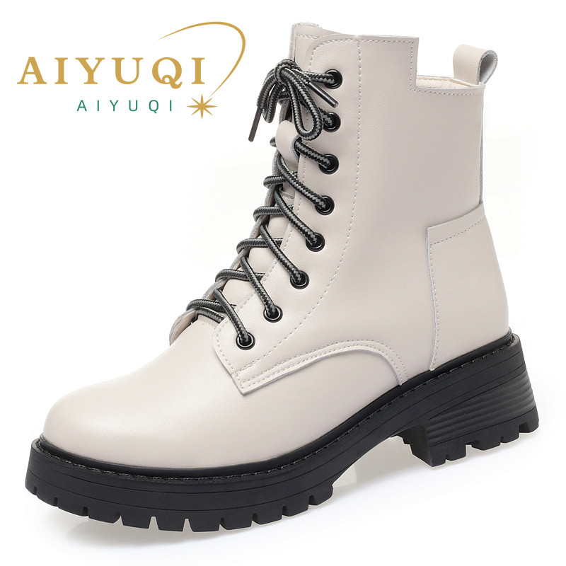 Botas AIYUQI de invierno para mujer, talla grande, dropshipping, botas de nieve antideslizantes para mujer, botines cálidos de cuero genuino para mujer
