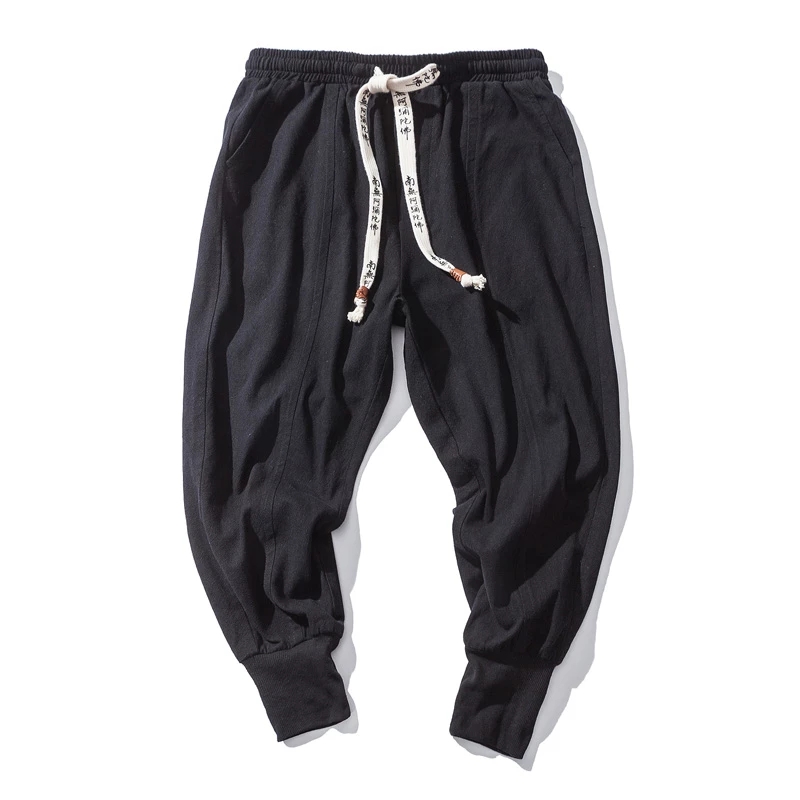 Katoen Linnen Harembroek Mannen Effen Elastische Taille Streetwear Joggers Nieuwe Baggy Drop-kruis Broek Casual Broek Mannen