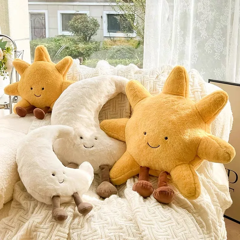คุณภาพสูง Smile Face Moon สีเหลือง Sun Plushie เบาะตุ๊กตาน่ารักสภาพอากาศ Plush ของเล่นสําหรับตกแต่งห้องนอนเด็กโซฟาโยนหมอน