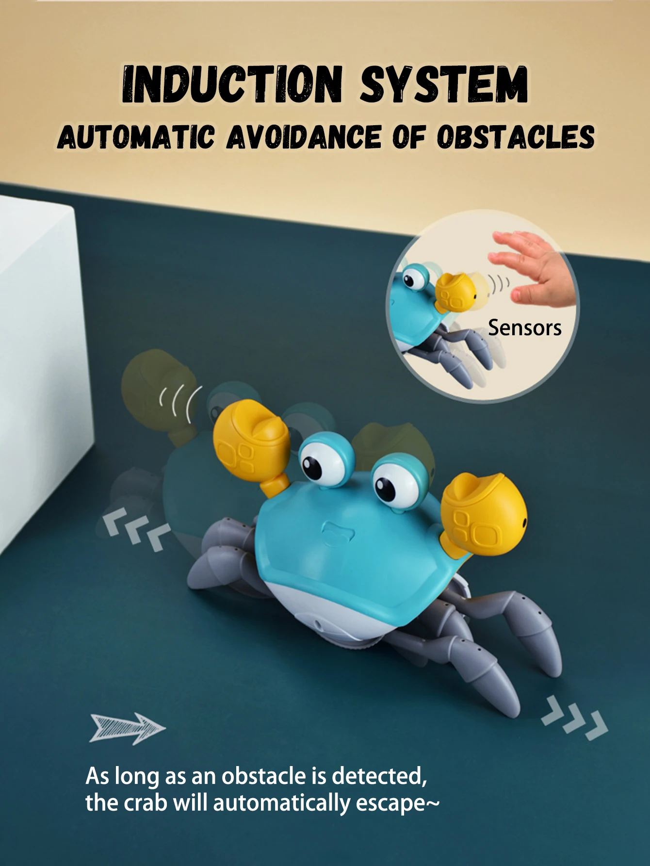 1 PC Auto-Sensing Escape Crab ของเล่นเด็ก Crawling หลีกเลี่ยงอุปสรรคสัตว์เลี้ยงอิเล็กทรอนิกส์เพลงเด็กของเล่นไม่มีแบตเตอรี่