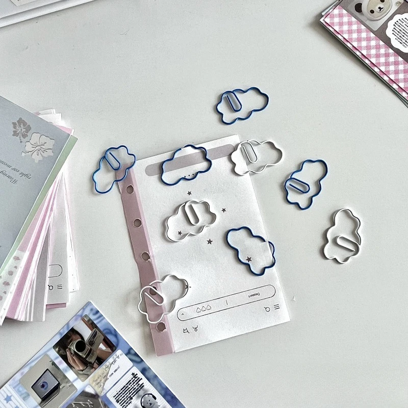 5pcs/set INS Simplicity Blue White Color Paper Clip Cute Clouds Korean Scrapbook Paper Clip DIY Decor Photocard Pin Bookmark Tab