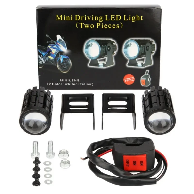 LED Motorcycle Spotlight With Switch 2PCS Super Bright Motorcycle LED Explorers Headlight Projector Fisheye Lens LED Moto Fog