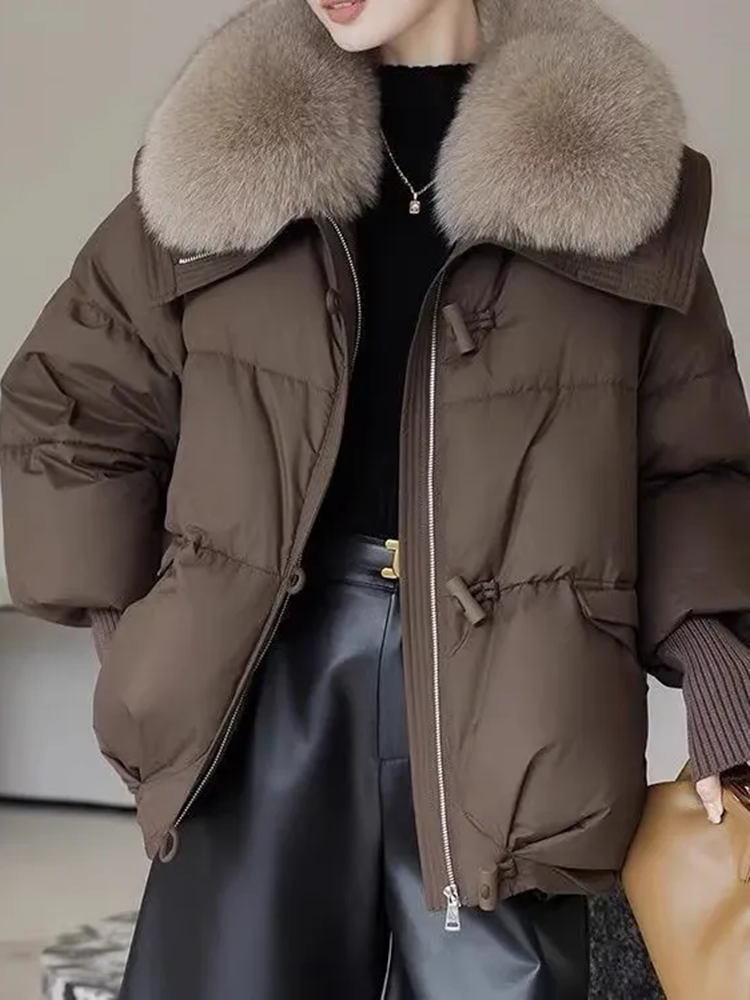 Mulheres casuais jaquetas de pele do falso pescoço topos inverno quente para baixo algodão com zíper casacos coreano solto engrossar manga longa abrigos blusas novo