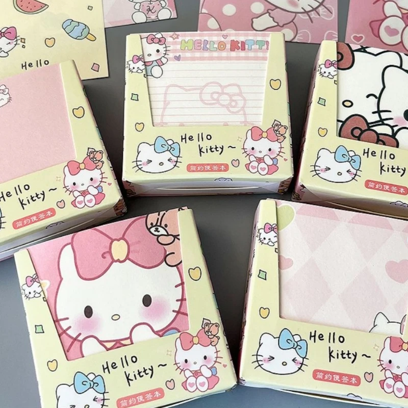 Sanrio HelloKitty Sticky Note Box Non-sticky Sticky Note Colored Paper Notepad Student Cartoon Girl Message Book Handbook 200