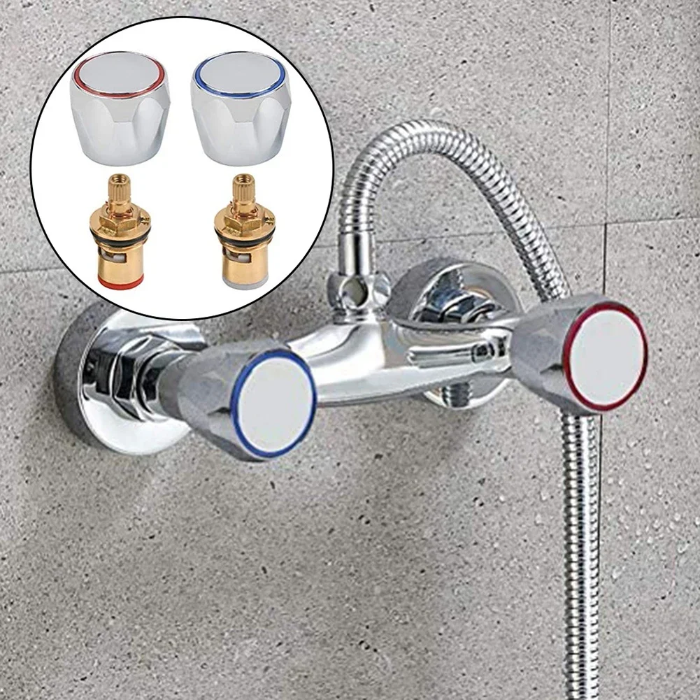 2 Pcs Hot Cold Faucet Tap Handle Knob Copper Valve Tap Heads Thread Basin Sink Washer Replacement For Bathroom Kitchen Taps