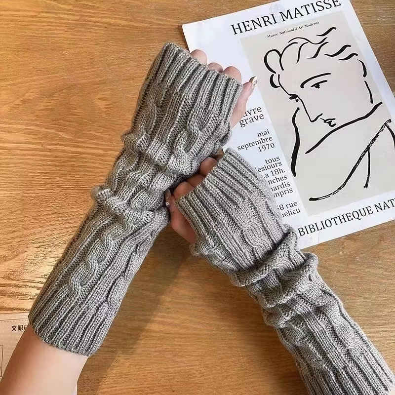 Guantes de medio dedo para mujer, Guantes de invierno suaves y cálidos de lana tejida para el brazo, Guantes suaves y cálidos de medio dedo, manoplas Unisex