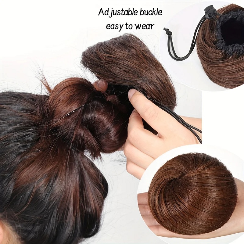 Synthetischer, kurzer, glatter Haarknoten, Chignon, Clip-in-Haarverlängerung, schwarzbraunes Haarteil für Frauen