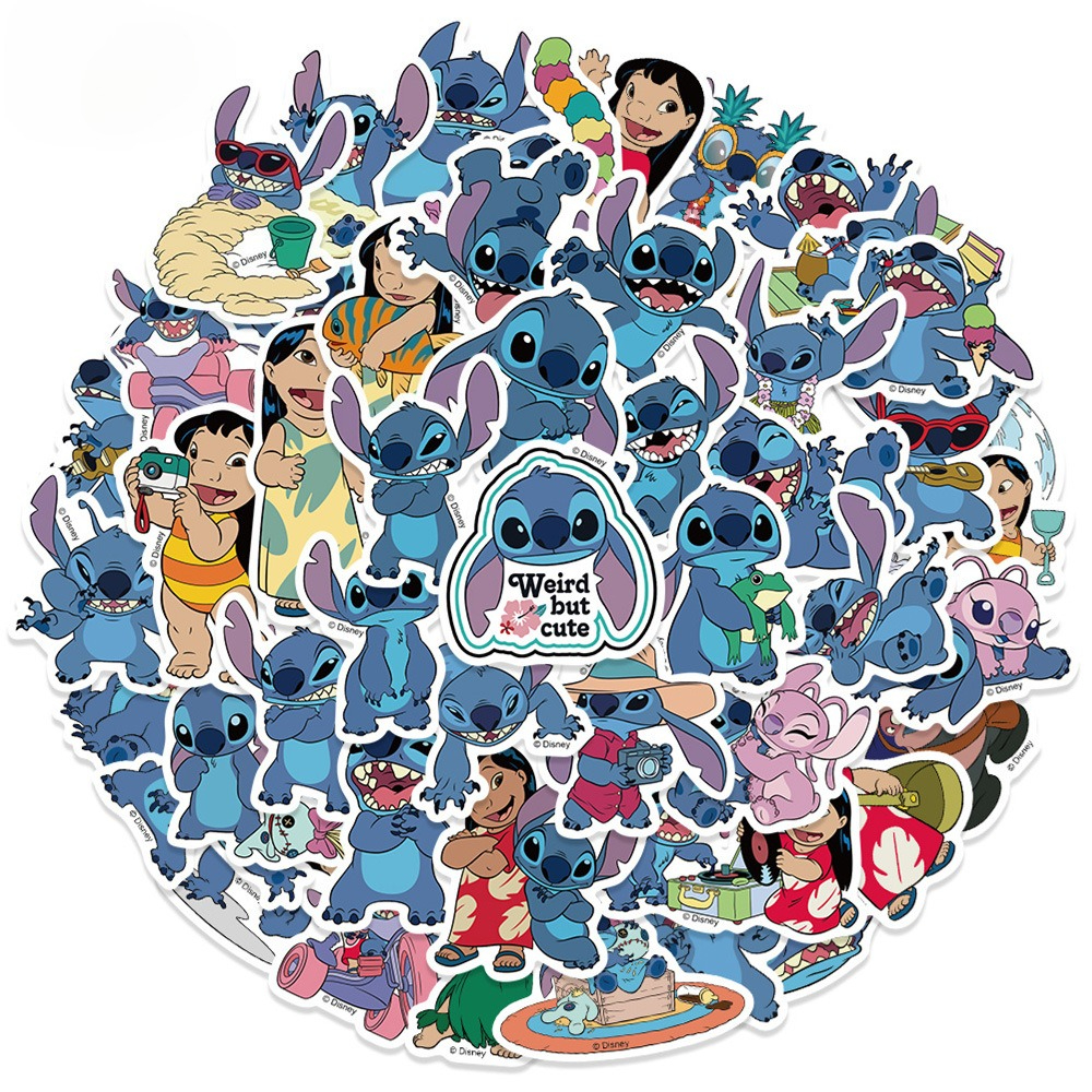 51 個かわいい漫画リロ & スティッチステッカーアニメデカールスケートボードラップトップギターかわいい漫画映画ステッカーパック子供のおもちゃ