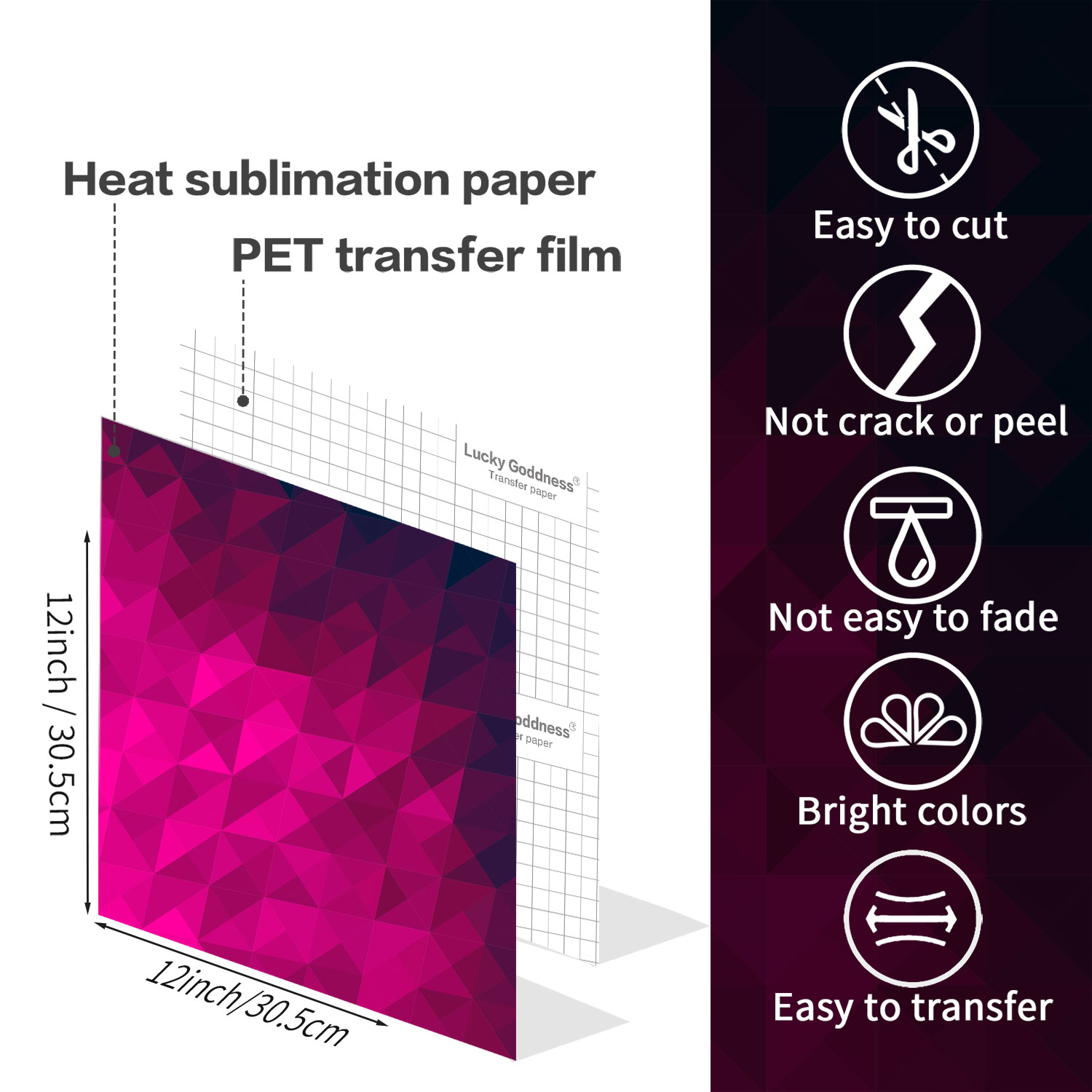 WOWOCUT Gradient Pattern Transfer Ink Sheet 30.5x30.5cm Colorful Transfer Paper Sublimation Sheet for Mug Press T-Shirts DIY
