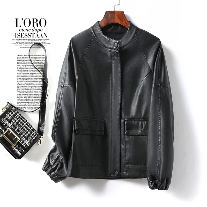 S-2XL frauen Schaffell Leder Jacken Mode Kurze Zipper Volle Hülse Weibliche Casual Drop-schulter Hülse Split Leder Mäntel