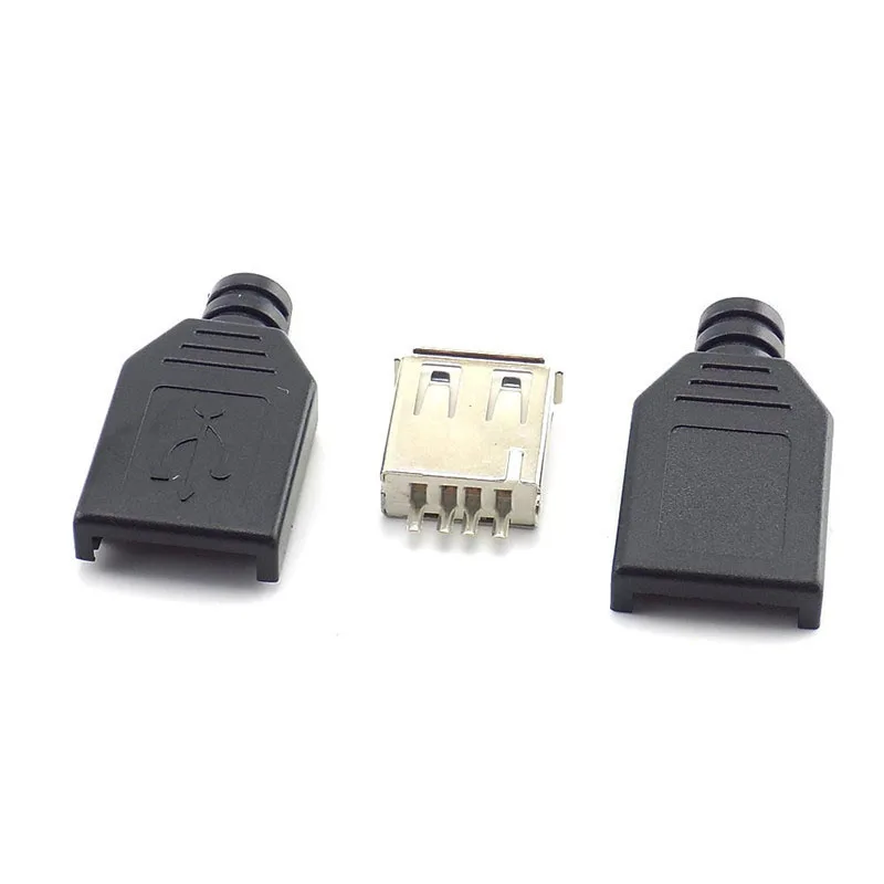 4 ピン USB 2.0 タイプ A メスプラグソケットコネクタ黒プラスチックカバーはんだタイプ DIY コネクタケーブル H10