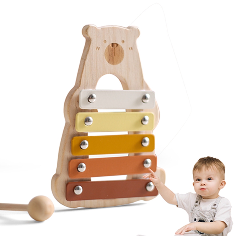 Instrumentos musicales de madera para bebé, juguetes multifuncionales con forma de oso, xilófono, octava, percusión Musical, juguetes Montessori, regalo