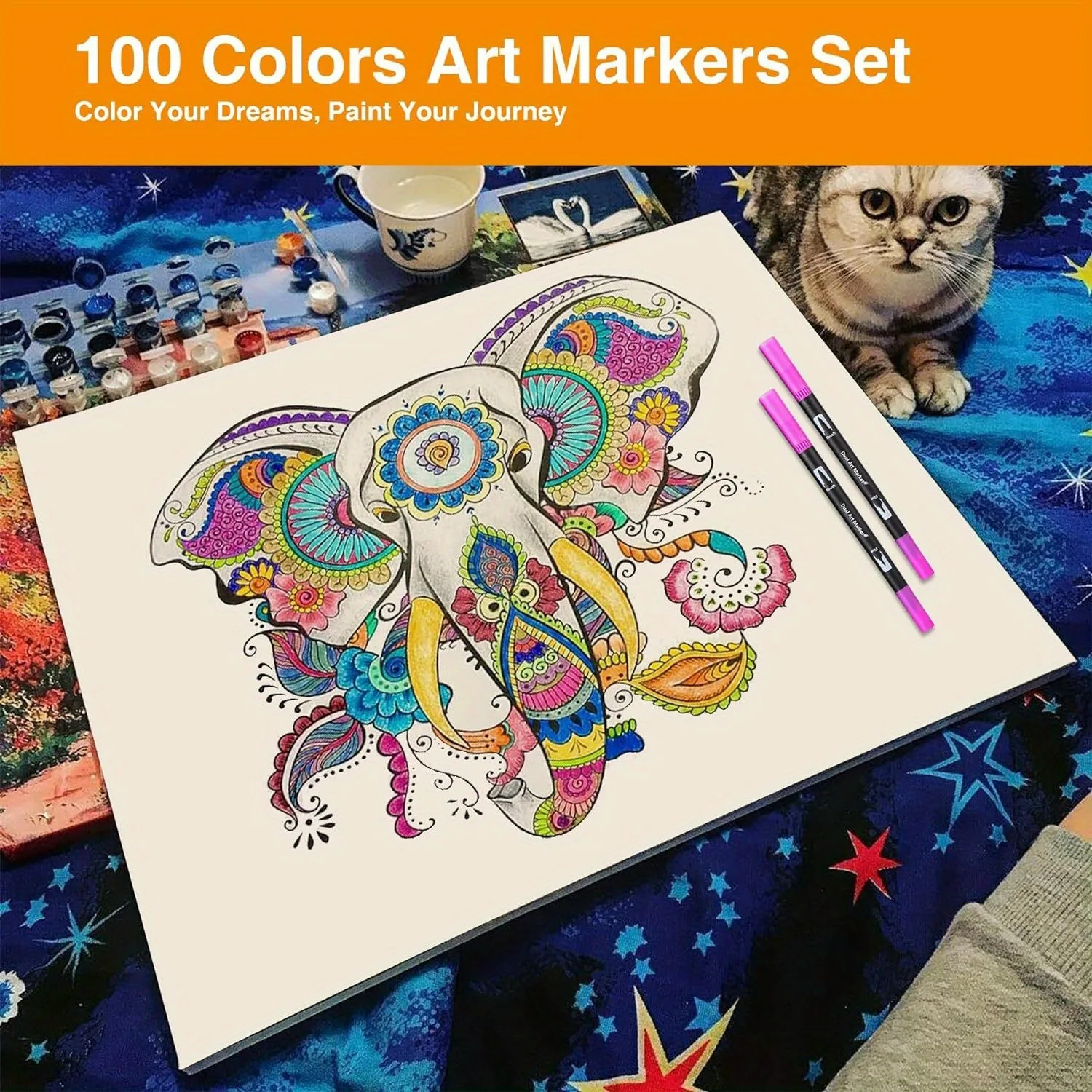 60/120 สี Dual Brush Tip Markers ชุด Double-headed Washable แปรงนุ่มปากกาสีดําแท่งและกระเป๋าผ้าแปรง & Fine Tip Marker