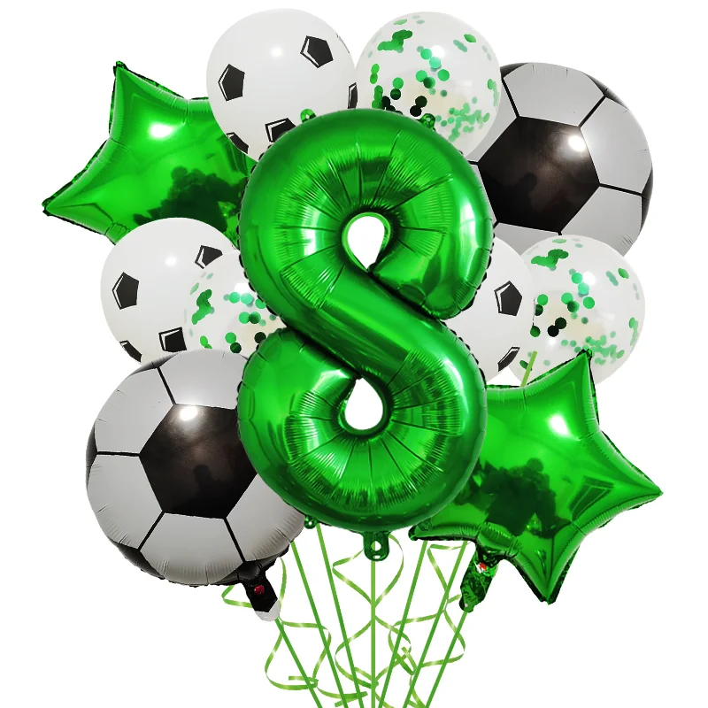 1 Juego de Globos de helio, Globos de fútbol, decoraciones para fiesta de cumpleaños, niños, niño, 32 pulgadas, número verde, suministros deportivos de fútbol
