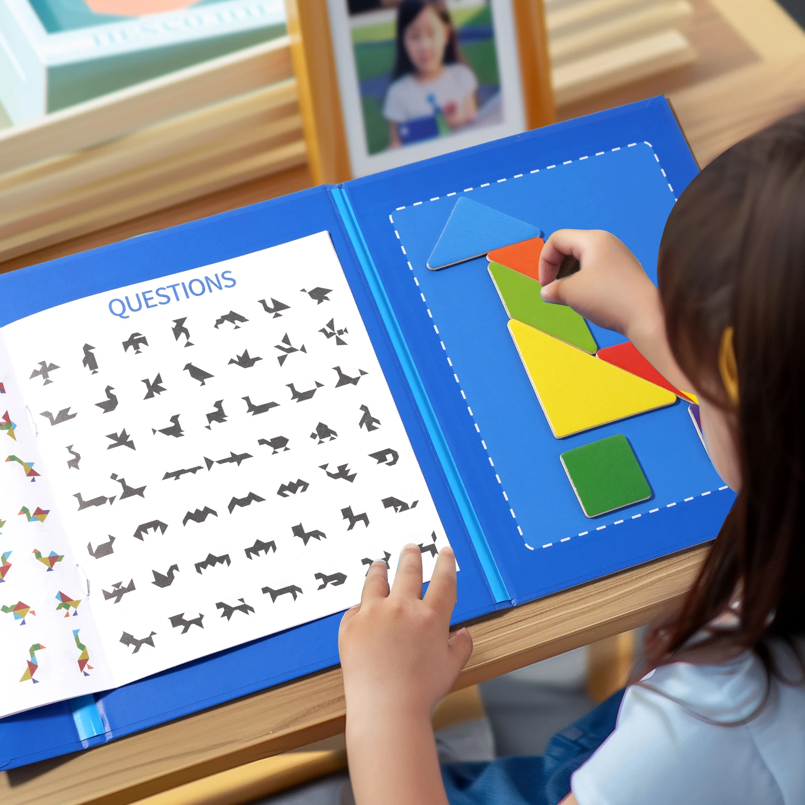 나무 퍼즐 자기 Tangram 퍼즐 책 어린이를위한 교육 장난감 아기 키즈 휴대용 몬테소리 학습 지능