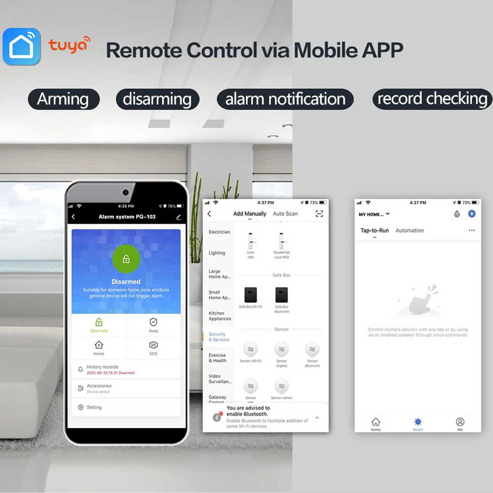 GauTone TUYA WiFi 4G GSM Sistema de alarme para casa Smart Life Security com PIR Sirene solar sem fio Suporte Controle Remoto Tuya