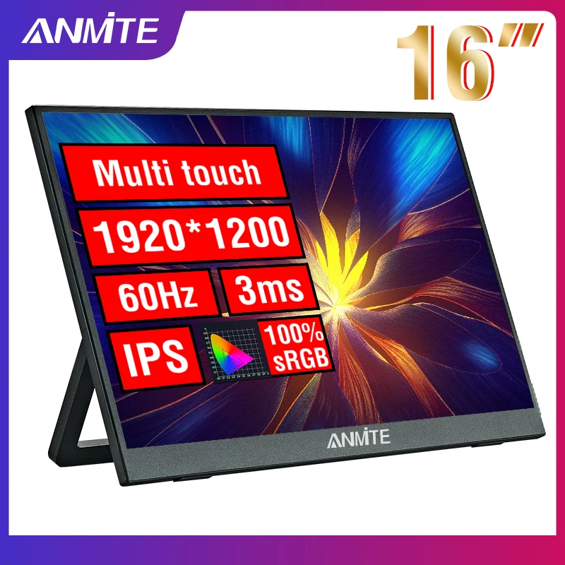 Anmite 16-Zoll tragbarer Touch-Monitor, berührungslos, optional 1200P HDR 16:10 für XBox PS4/5 Switch Handy PC Laptop-Erweiterung