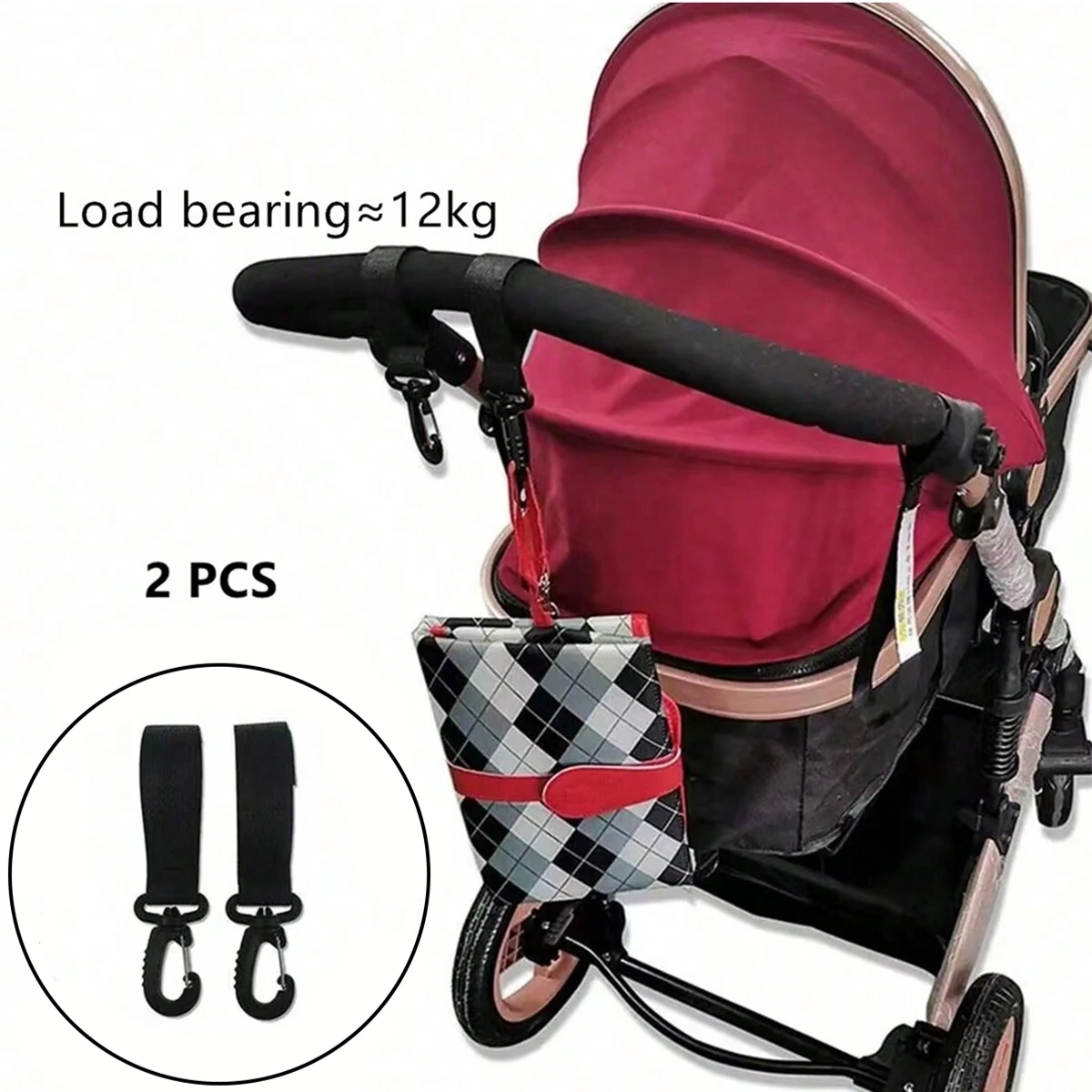 2 ชิ้น PU หนังกระเป๋าเด็กรถเข็นเด็ก hook pram หมุนได้ 360 องศาหมุนได้ cart organizer pram hook โครเชต์รถเข็นเด็กอุปกรณ์เสริม