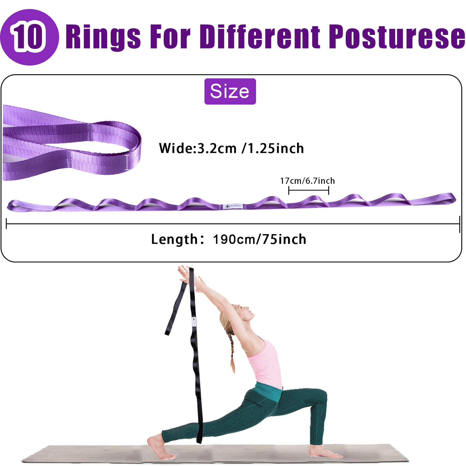 Eiken Sport Stretchband Yoga Band Voor Fysiotherapie Met 10 Lussen, Yoga Bandjes Voor Stretching