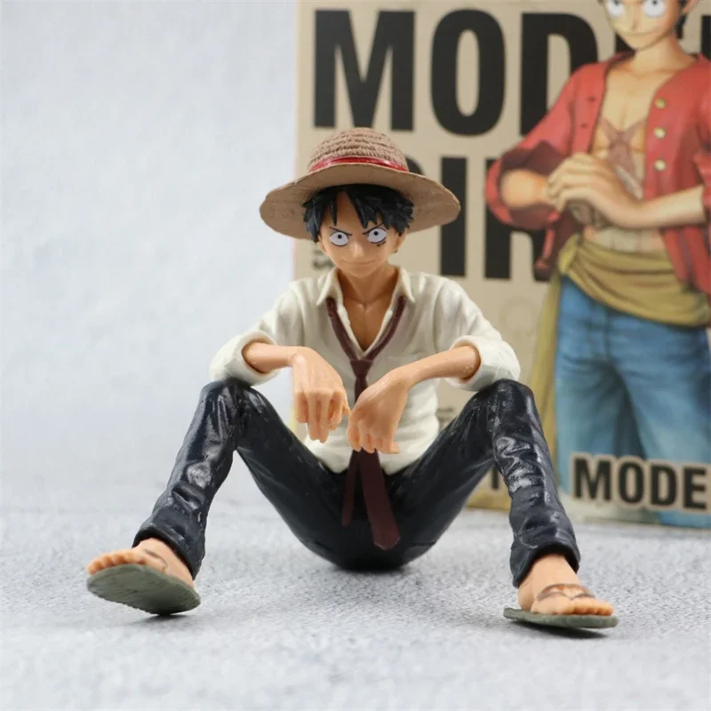 Uma peça anime figura brinquedos luffy posição sentada ação pvc estatueta modelo coleção estátua boneca presentes de aniversário para crianças