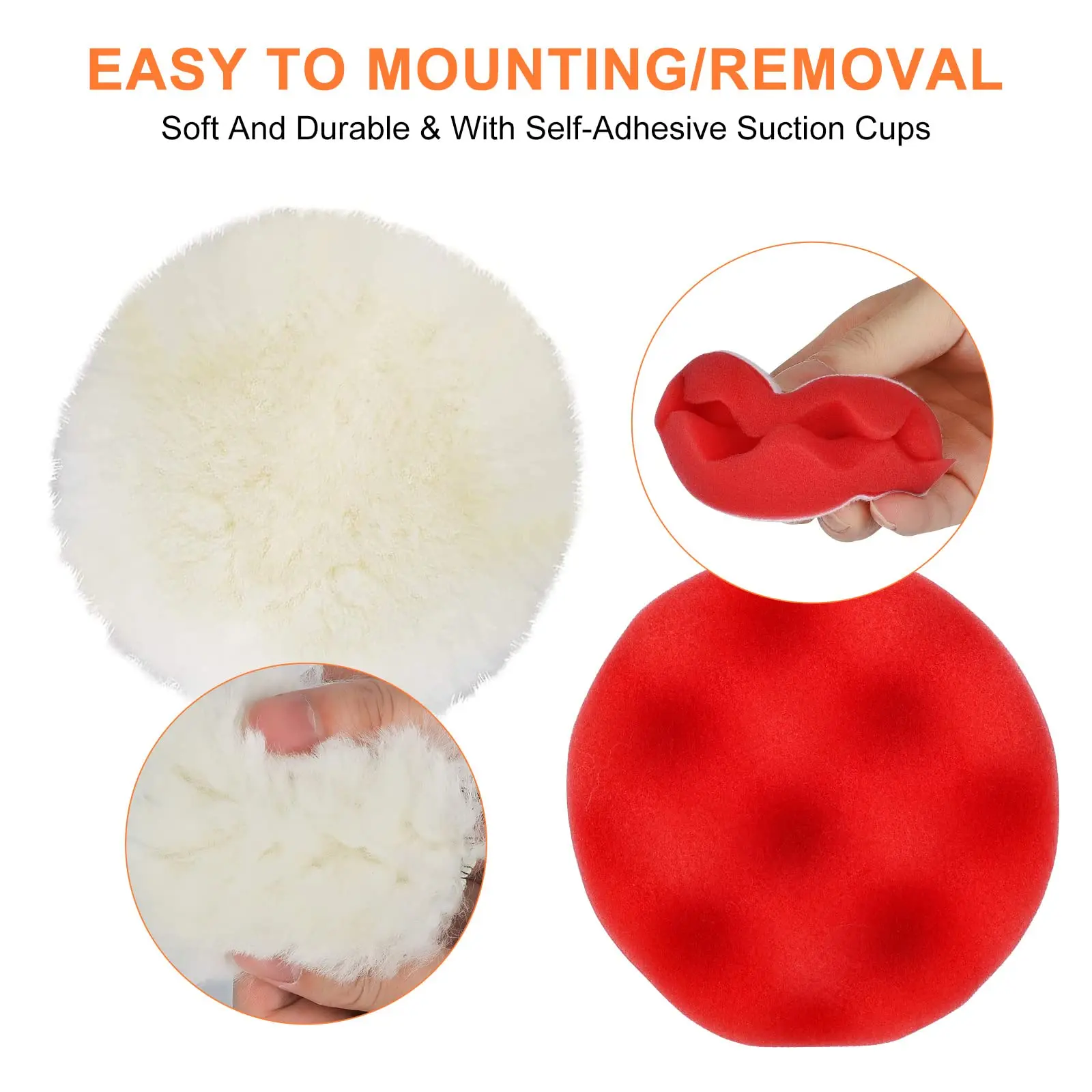 9 Pcs Drill Polishing Pad Kit 3 Inch Wool Buffing Polishing Pads Buffing Sponge Hook & Loop Backing Pad with M10 Drill Adapter