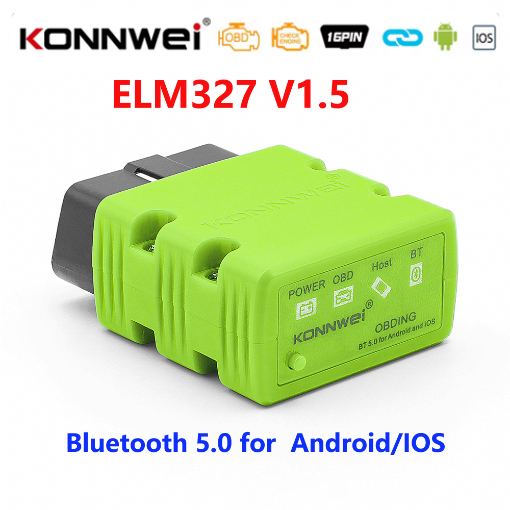 KONNWEI-ELM327 V1.5 Scanner automatique, Bluetooth 5.0, KW902 OBD2, outil de diagnostic de voiture, ELM 327 V 1 5 OBD 2, lecteur de code pour Android et iOS