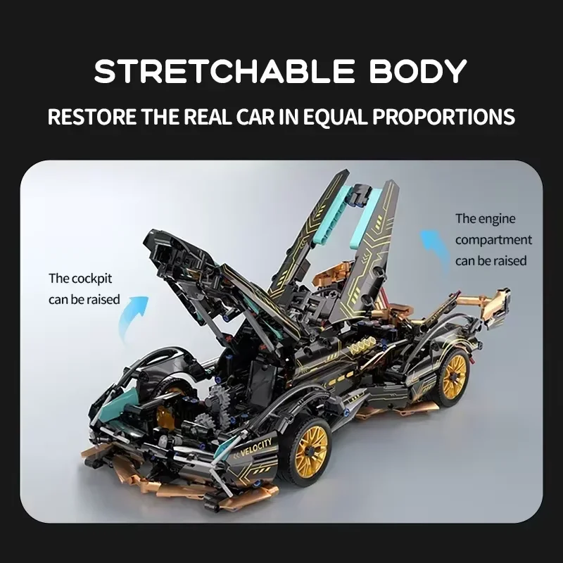 1:14 Technical Building Blocks Hypercar Racing Car Cool technology Model Assemble Vehicle Bricks Toy For Boy Child Birthday Gift