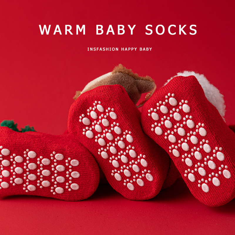 Neonato Cotone Autunno Inverno Neonate Ragazzi Calzini per bambini Infantile Natale Babbo Natale Terry Pantofole calde Calzino per bambini 0-3 anni
