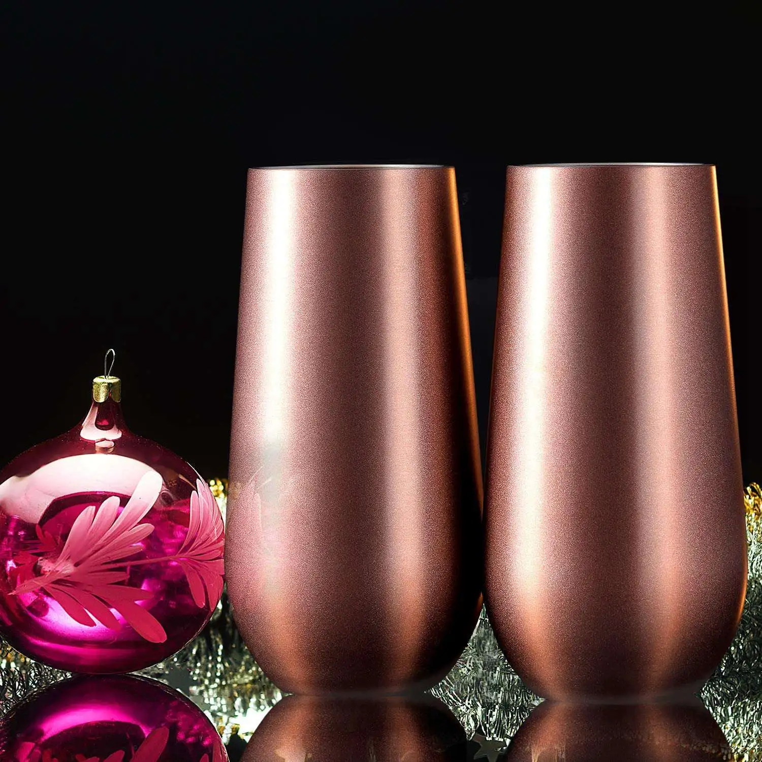 Vaso de vino aislado de acero inoxidable con tapa, taza portátil con forma de huevo, regalo de moda, oro rosa de 6 Oz (paquete de 4)