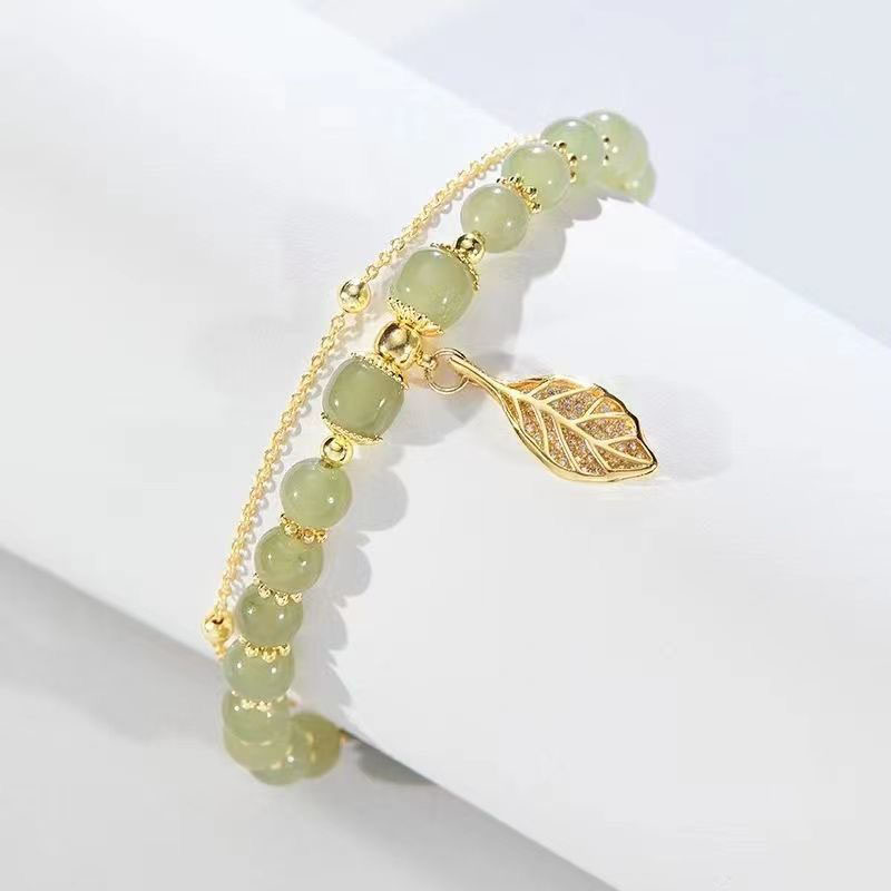 VENTFILLE-pulsera de Jade Hetian para mujer, Color dorado, hojas, joyería de doble capa, regalos para niñas, envío directo