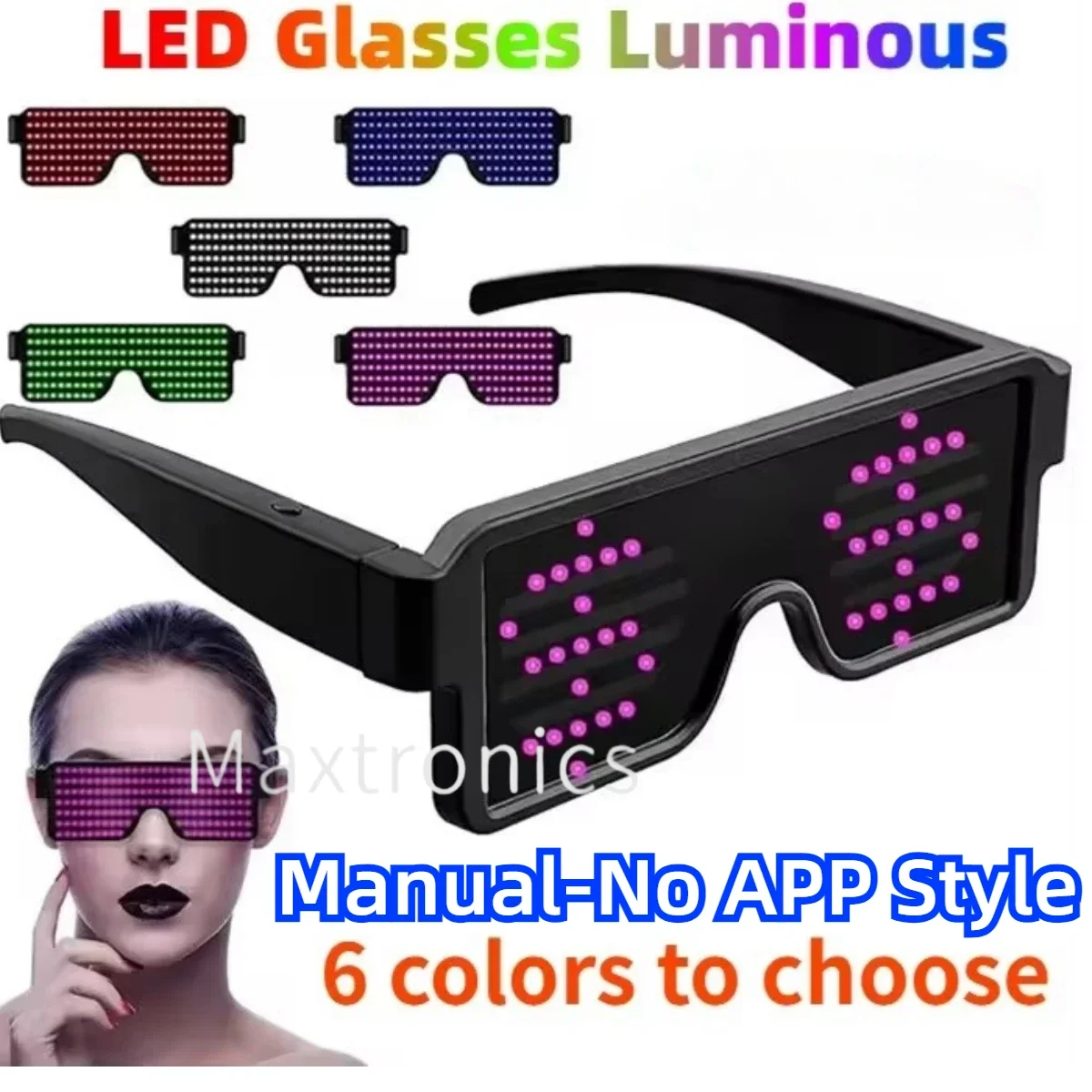 Gafas de fiesta LED Control por aplicación/Sin estilo de aplicación Carga USB multilingüe Gafas luminosas LED Concierto Vacaciones Fiesta de Navidad Gafas de sol