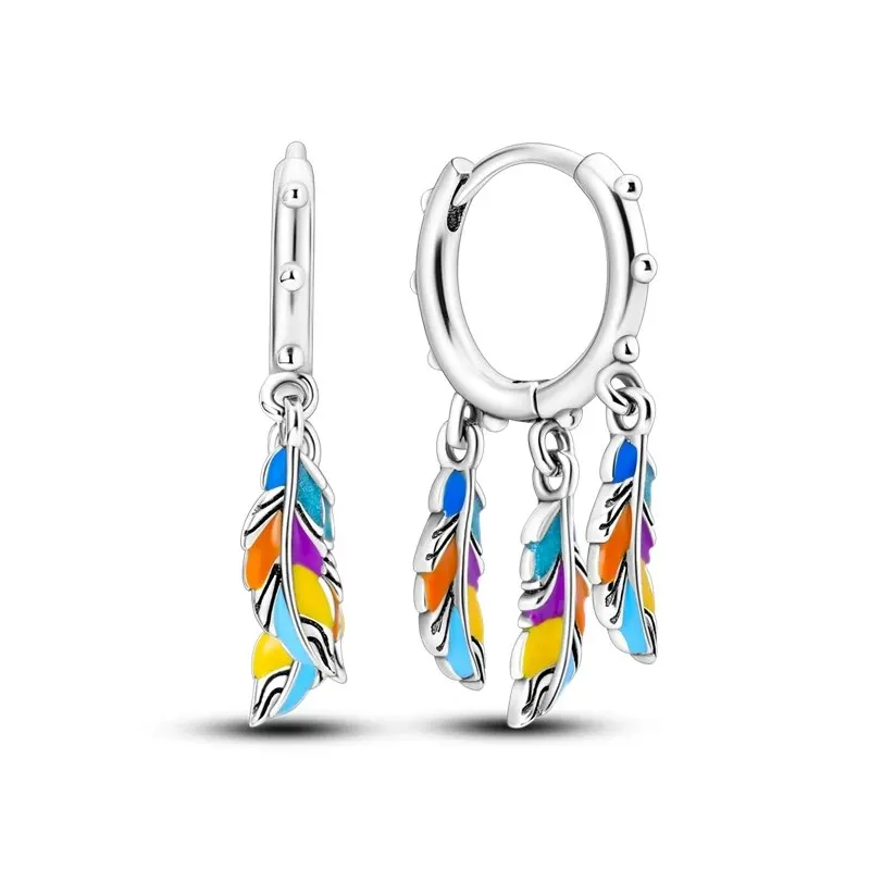 2024 ใหม่ 925 เงินเครื่องประดับหูสีสันFeather Design Dangleต่างหูLucky Wishes Bohemian Elegantสไตล์อินเทรนด์หญิงของขวัญ