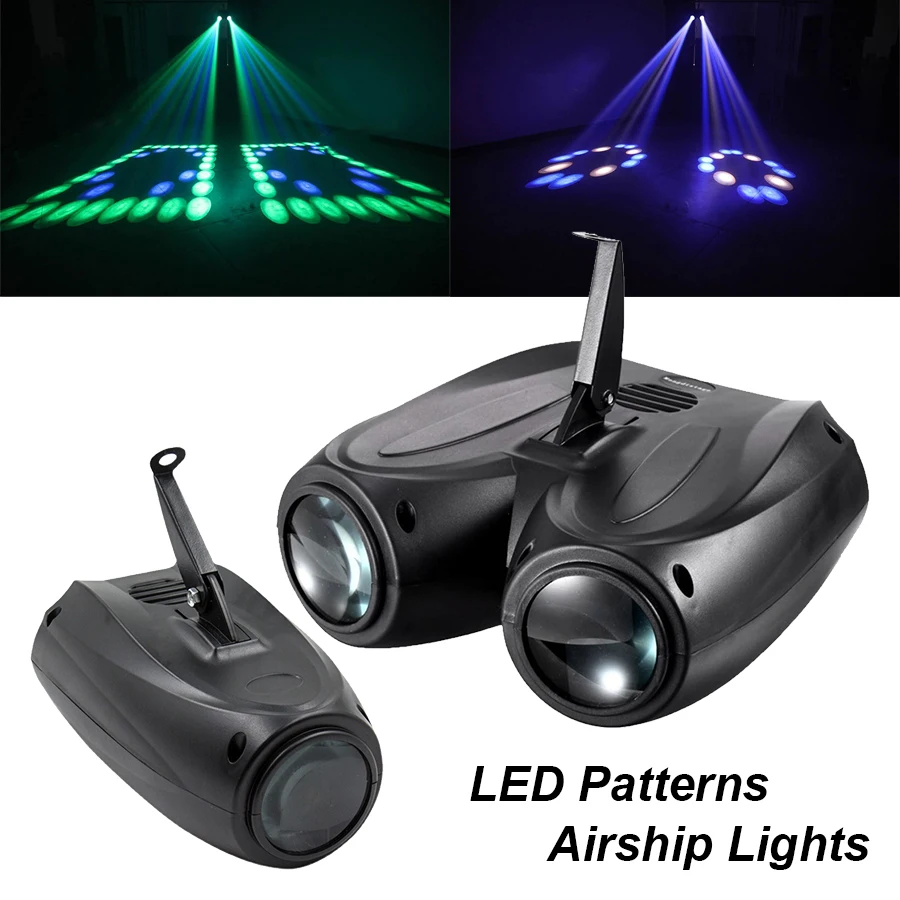 カラフルな 20 ワット RGBW パターンステージ効果ライトサウンドコントロール自走式 LED ダブルヘッド飛行船プロジェクターライト DJ ディスコパーティー
