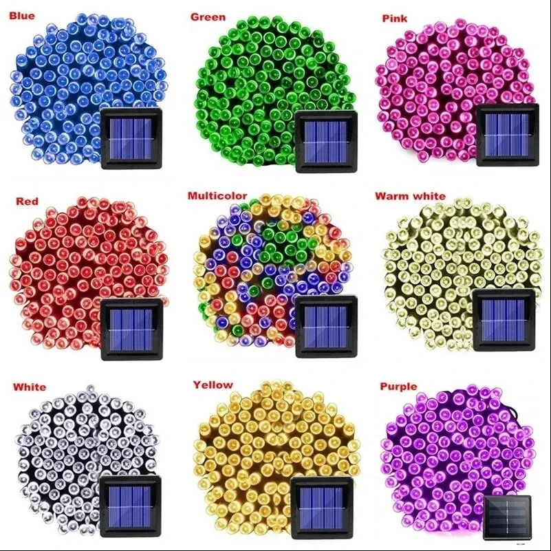 야외 태양광 조명 정원, 따뜻한 보라색 RGB LED 스트립, 스트링 요정 조명, 태양광 램프, 방수 화환, 크리스마스 장식, 8 가지 색상
